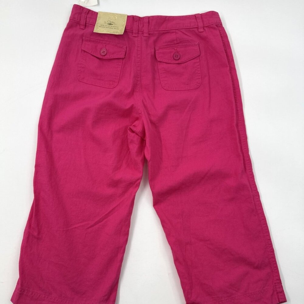 Cato Womens Capri Pants 8 Pink Linen Straight Cropped Stretch Pockets Travel NEW - Picture 4 of 9